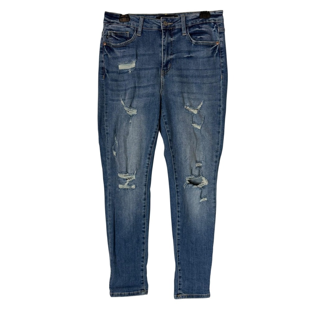 Judy Blue Boyfriend Jeans Juniors 7/28‎ Blue Distressed Mid Rise Stretch Denim